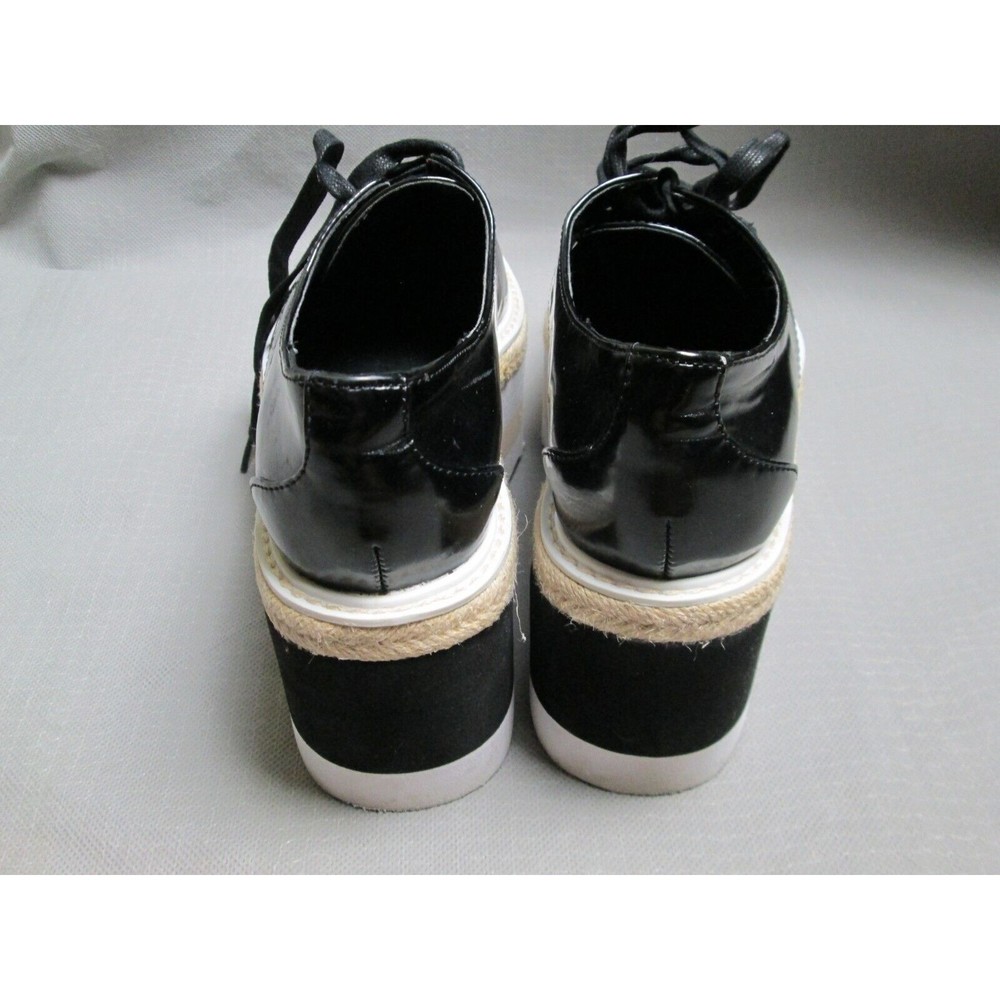 Mango sneakers womens 7 black big platform lace up Kenji contrast oxford stripe - Picture 6 of 16